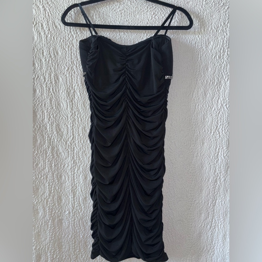 Ruby Rox Ruched Bodycon Rhinestone Spaghetti Strap Mini Dress - Picture 4 of 9